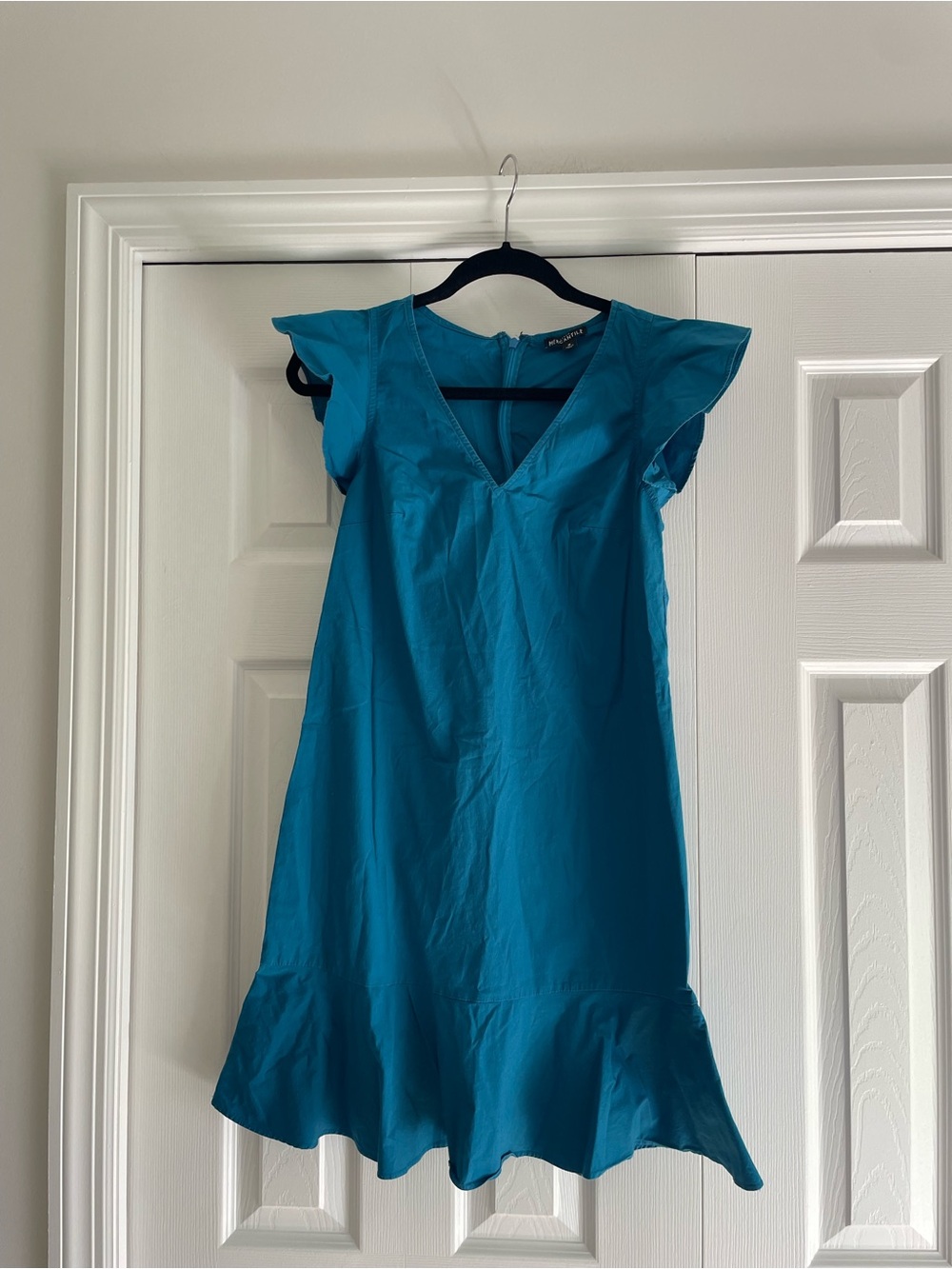 J. Crew Teal V-Neck Flutter Sleeve Mini Dress